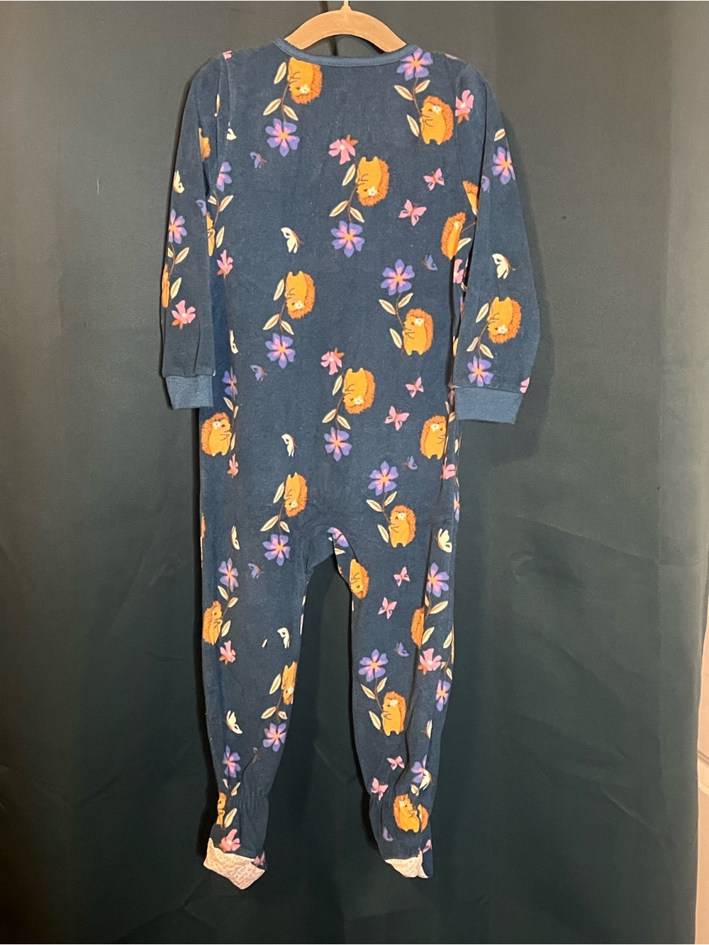 Carter's Navy One-Piece Footie with Orange Lion and Purple Flowers